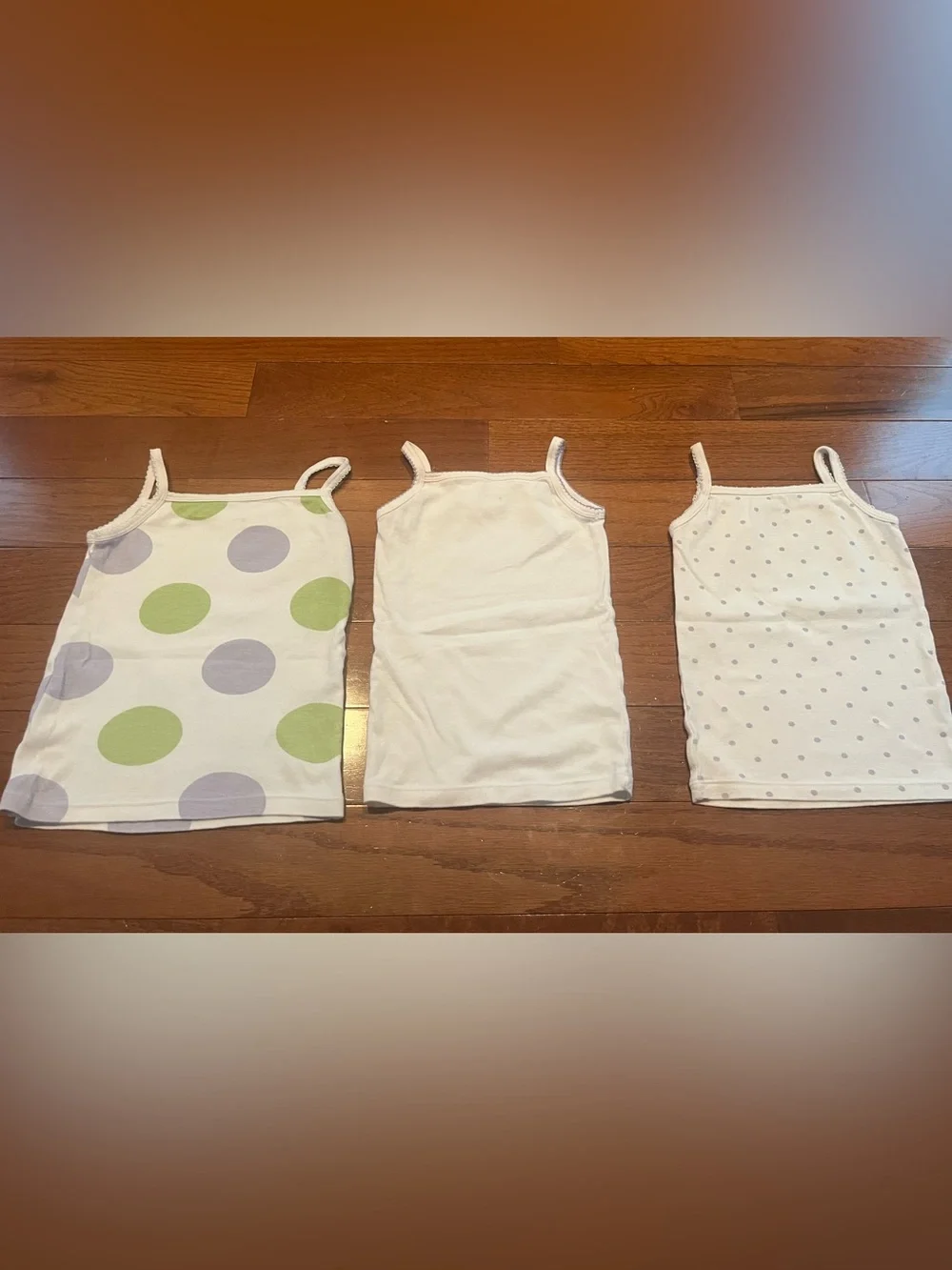 Feathers Girls White Tank Tops with Green & Lavender Polka Dots - Pack of 3
